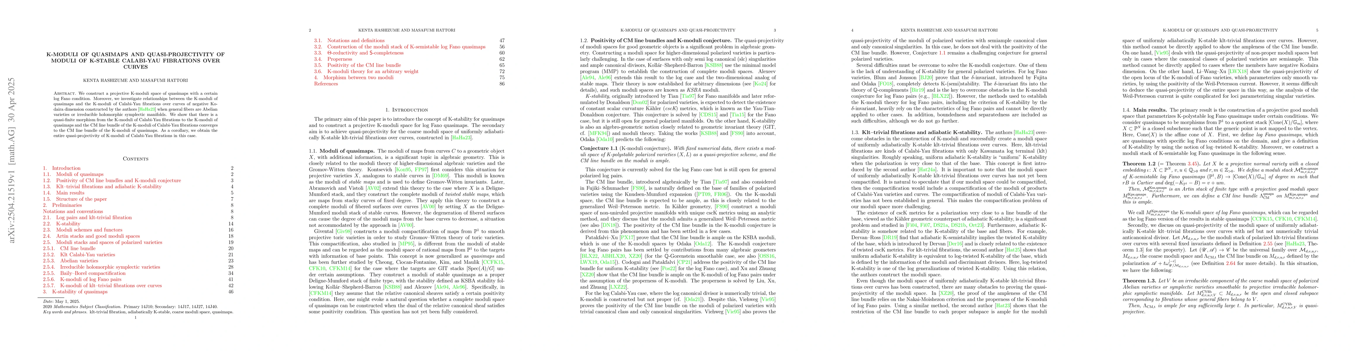 Thumbnail for K-moduli of quasimaps and quasi-projectivity of moduli of K-stable
  Calabi-Yau fibrations over curves