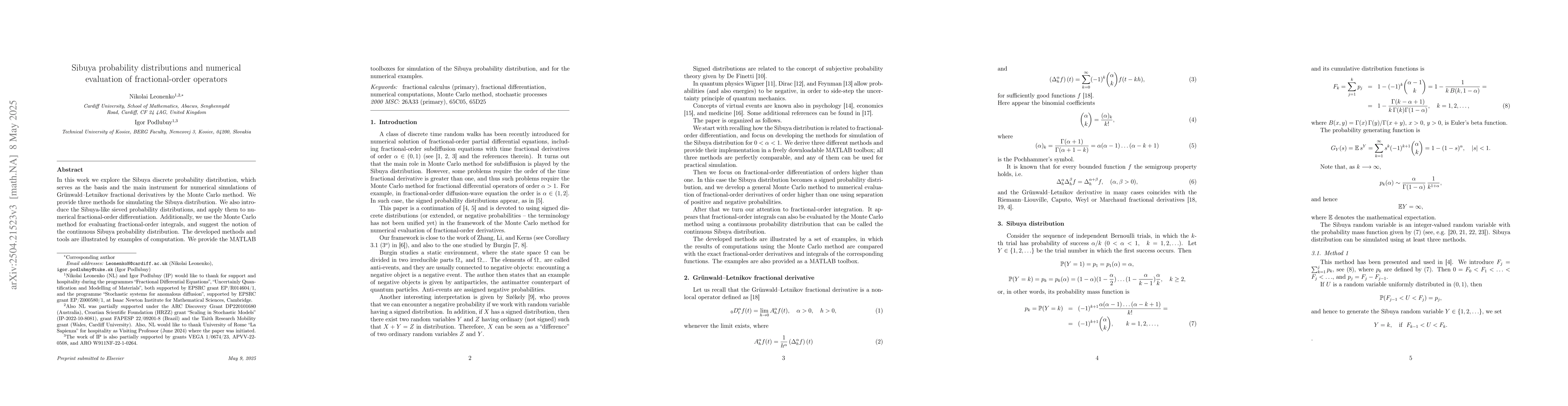Thumbnail for Sibuya probability distributions and numerical evaluation of
  fractional-order operators