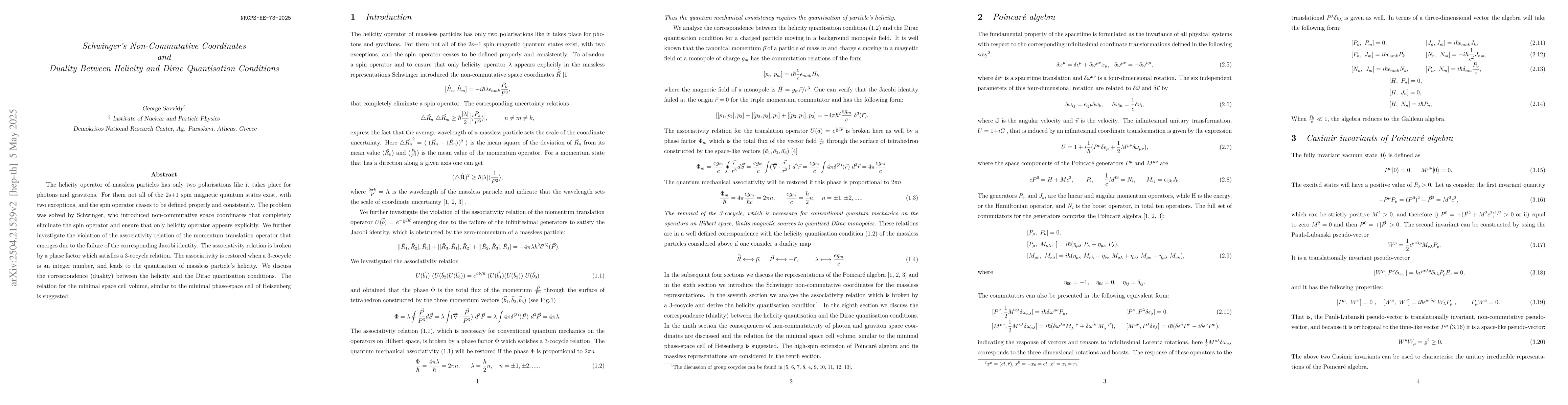 Thumbnail for Schwinger's non-commutative coordinates and duality between helicity and
  Dirac quantisation conditions