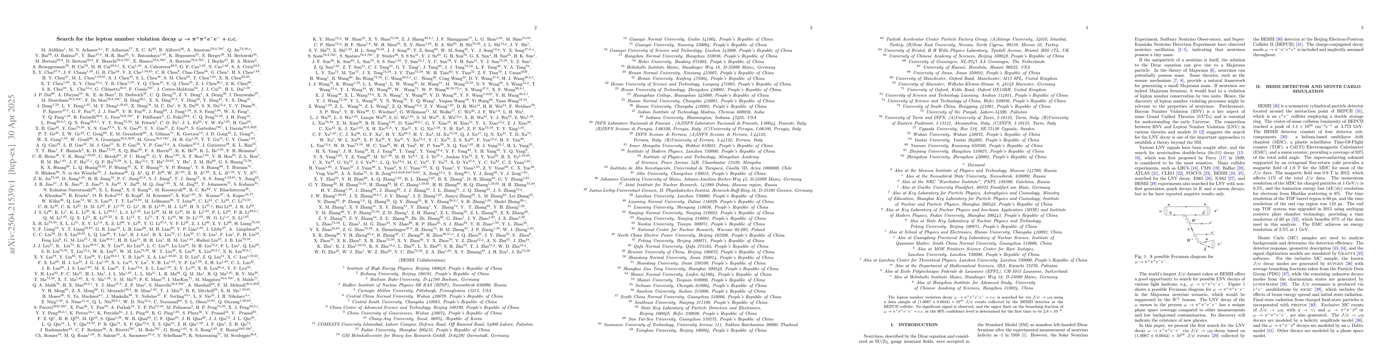 Thumbnail for Search for the lepton number violation decay $ω\to π^+ π^+
  e^-e^- +c.c.$
