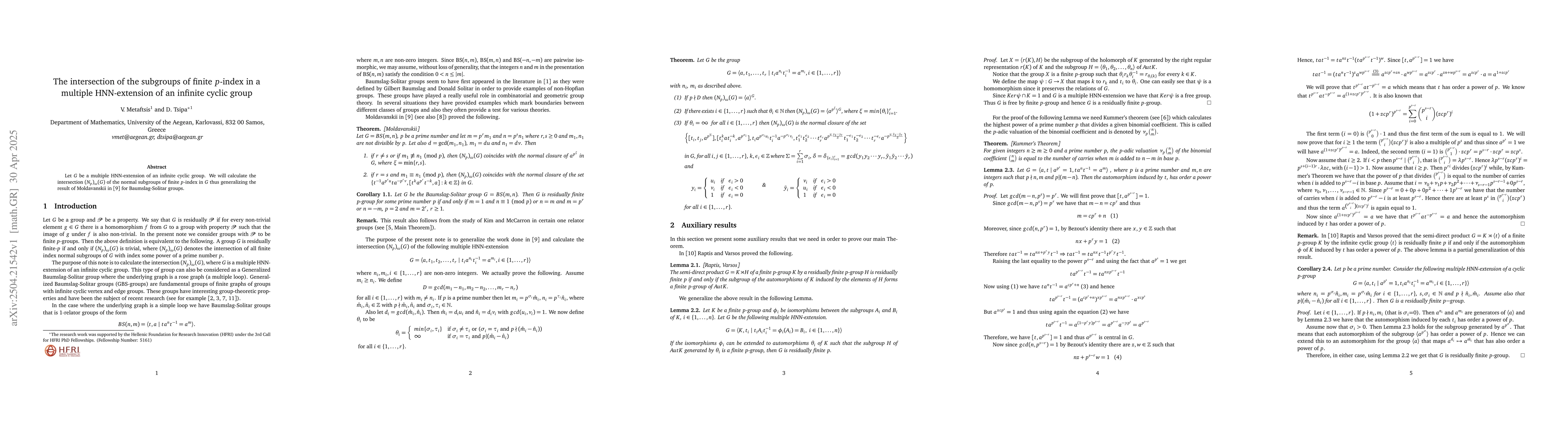 Thumbnail for The intersection of the subgroups of finite $p$-index in a multiple
  HNN-extension of an infinite cyclic group