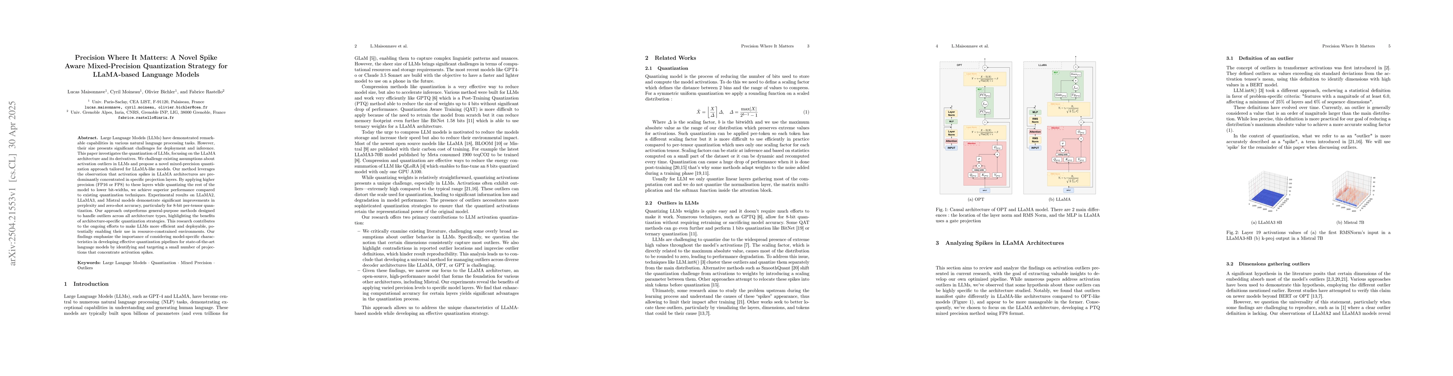Thumbnail for Precision Where It Matters: A Novel Spike Aware Mixed-Precision
  Quantization Strategy for LLaMA-based Language Models