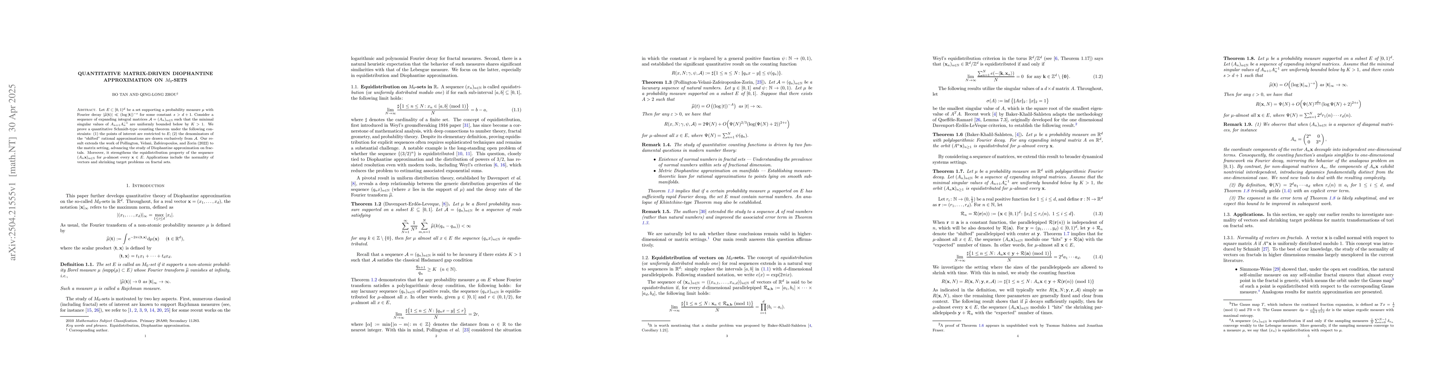 Thumbnail for Quantitative Matrix-Driven Diophantine approximation on $M_0$-sets