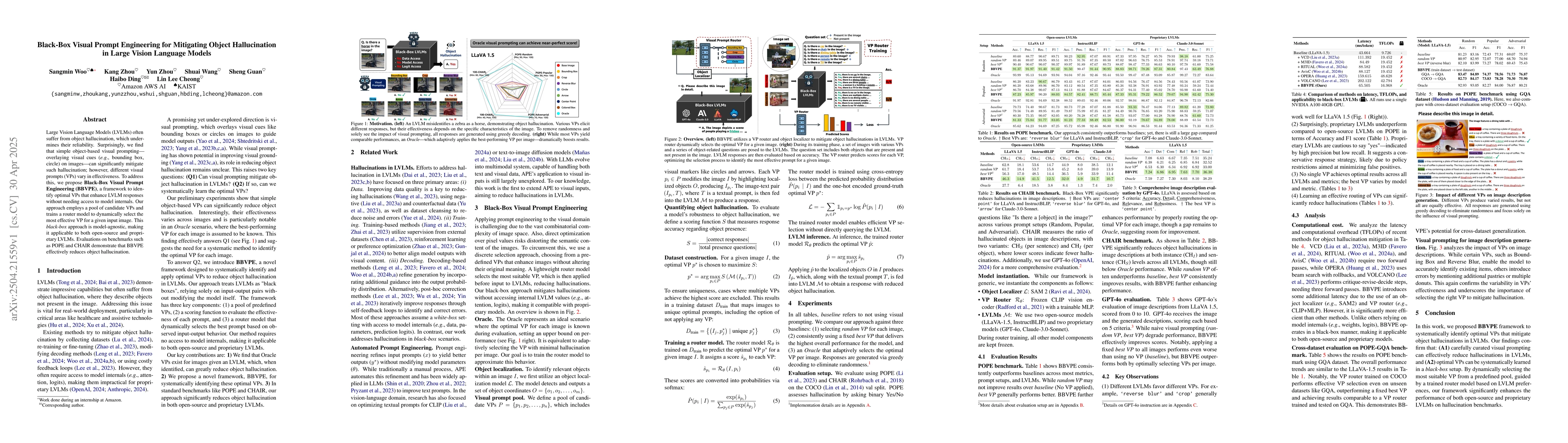 Thumbnail for Black-Box Visual Prompt Engineering for Mitigating Object Hallucination
  in Large Vision Language Models