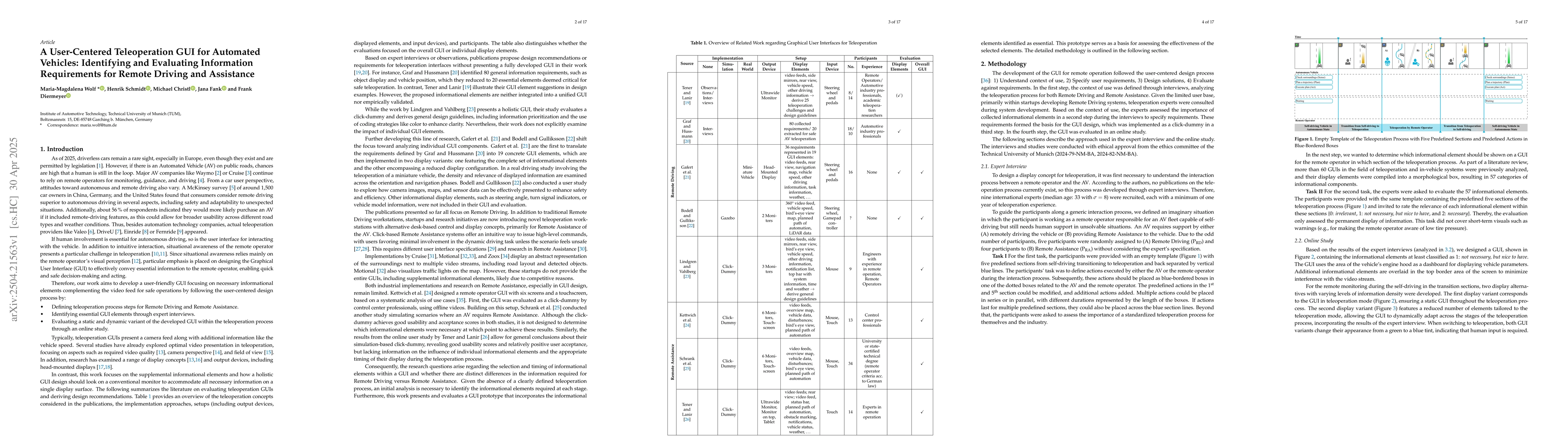 Thumbnail for A User-Centered Teleoperation GUI for Automated Vehicles: Identifying
  and Evaluating Information Requirements for Remote Driving and Assistance