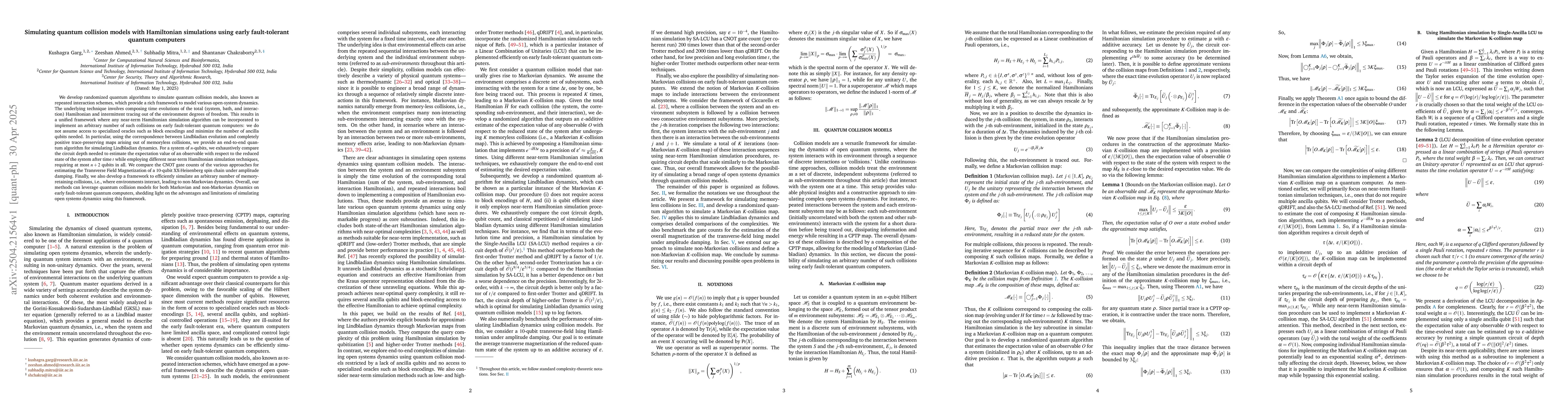 Thumbnail for Simulating quantum collision models with Hamiltonian simulations using
  early fault-tolerant quantum computers