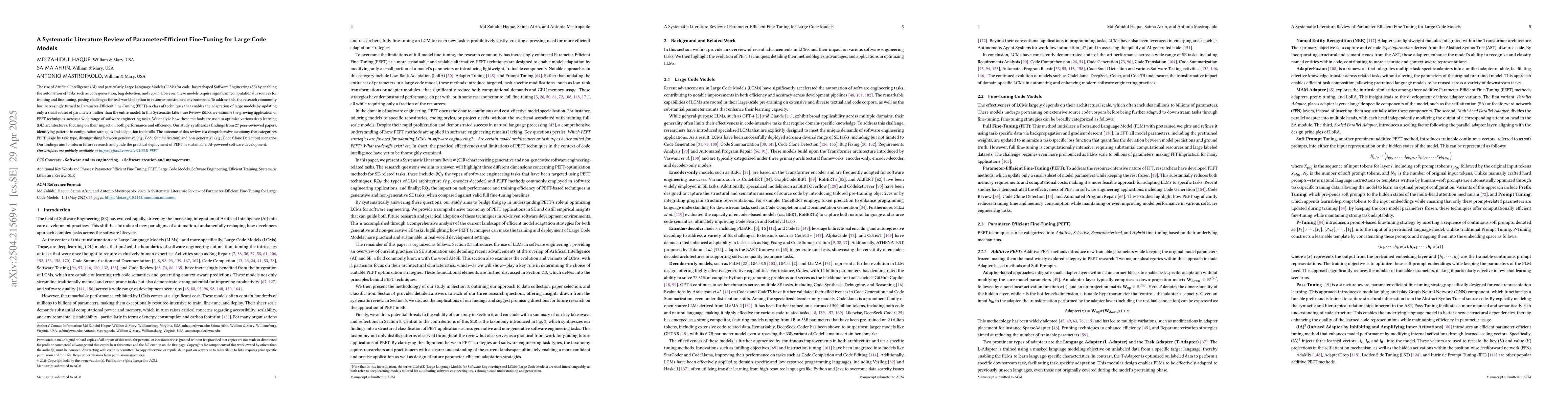 Thumbnail for A Systematic Literature Review of Parameter-Efficient Fine-Tuning for
  Large Code Models