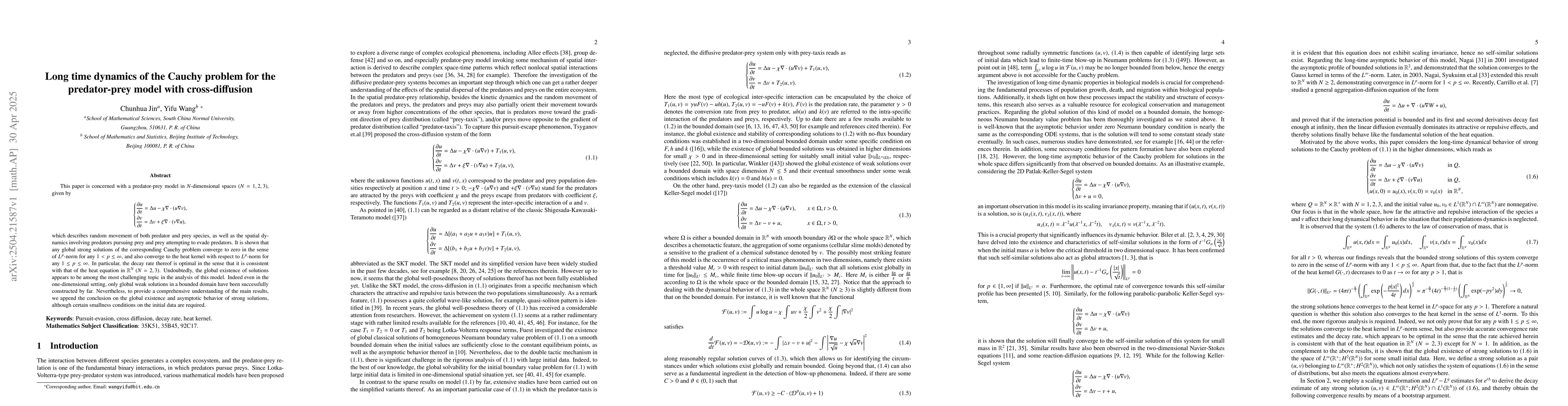 Thumbnail for Long time dynamics of the Cauchy problem for the predator-prey model
  with cross-diffusion
