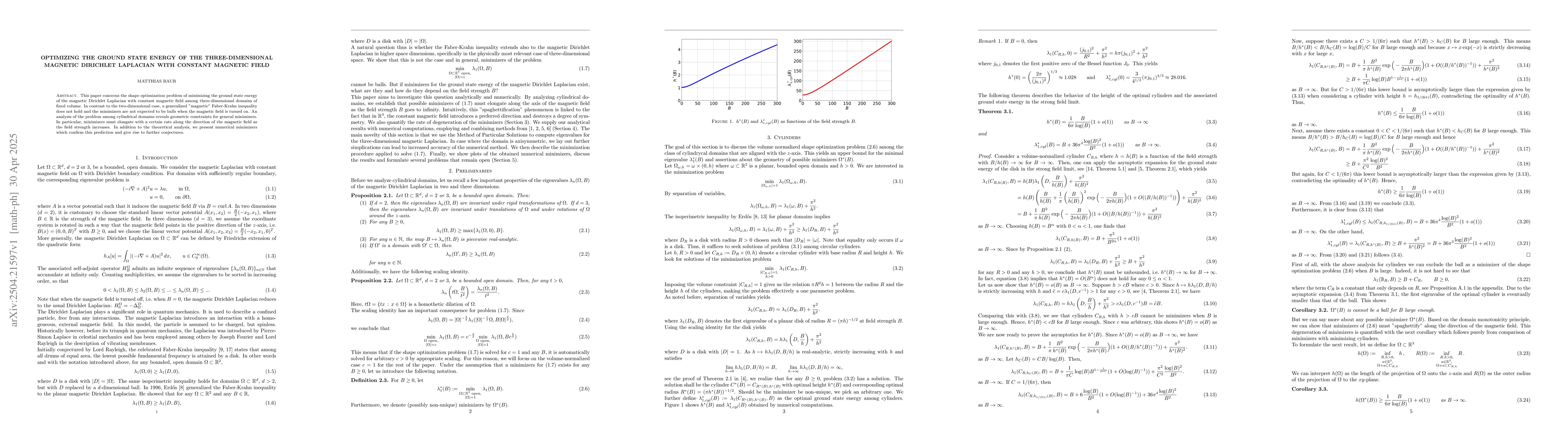 Thumbnail for Optimizing the ground state energy of the three-dimensional magnetic
  Dirichlet Laplacian with constant magnetic field