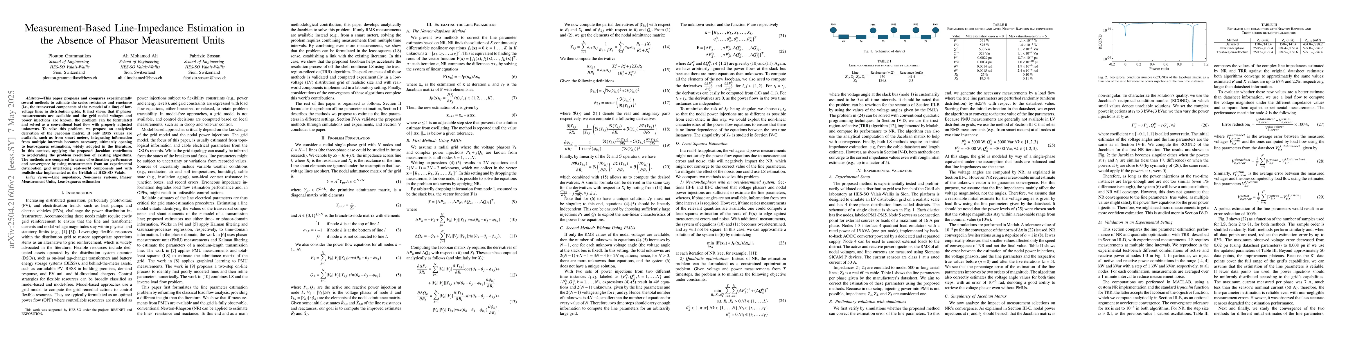 Thumbnail for Measurement-Based Line-Impedance Estimation in the Absence of Phasor
  Measurement Units