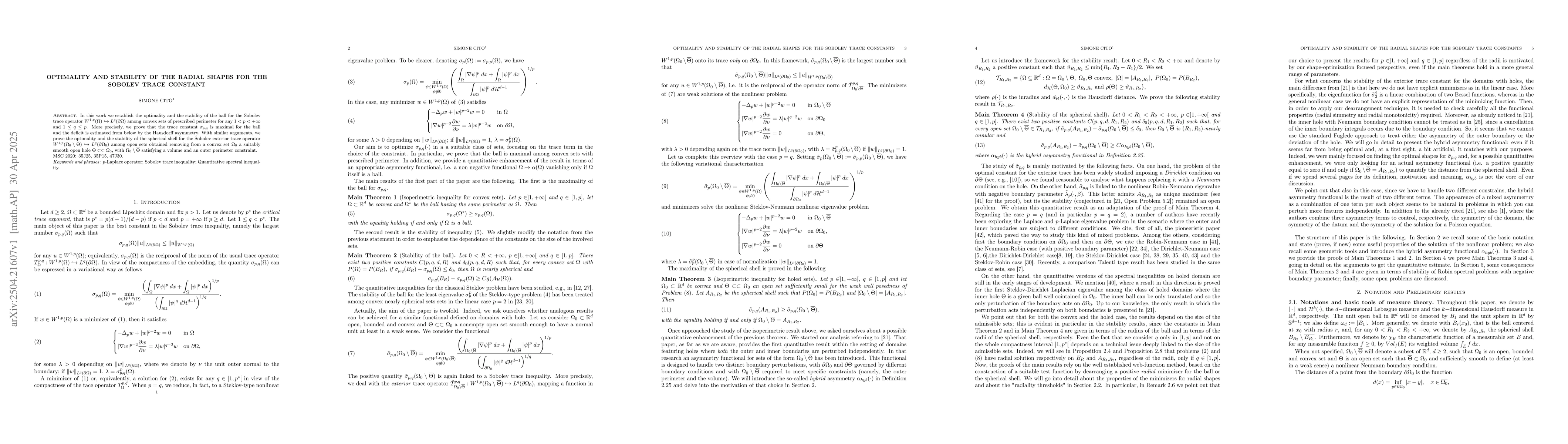 Thumbnail for Optimality and stability of the radial shapes for the Sobolev trace
  constant