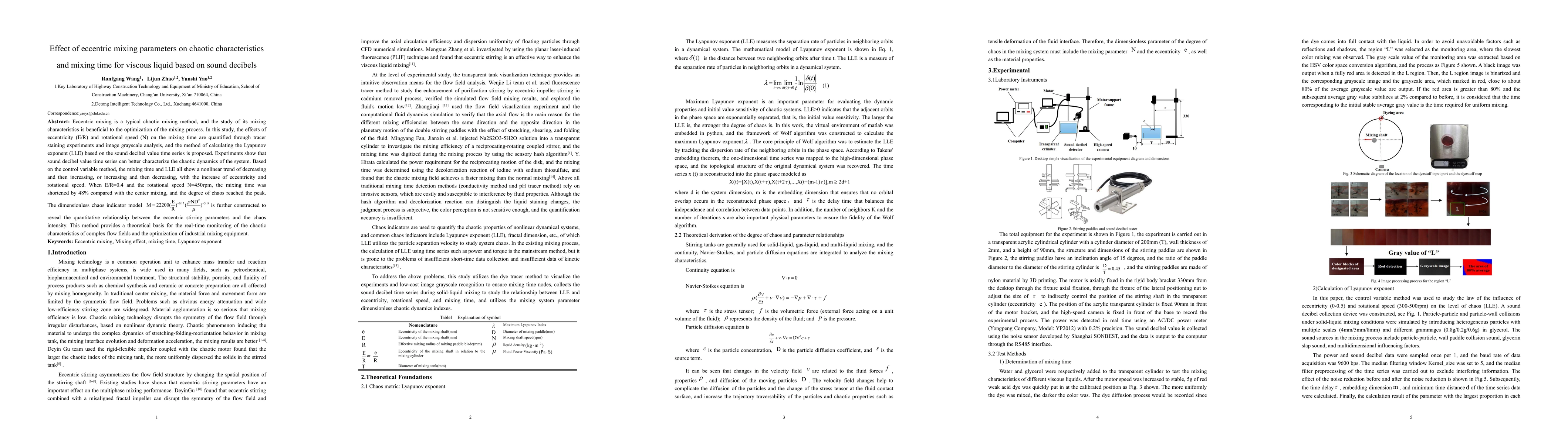 Thumbnail for Effect of eccentric mixing parameters on chaotic characteristics and
  mixing time for viscous liquid based on sound decibels