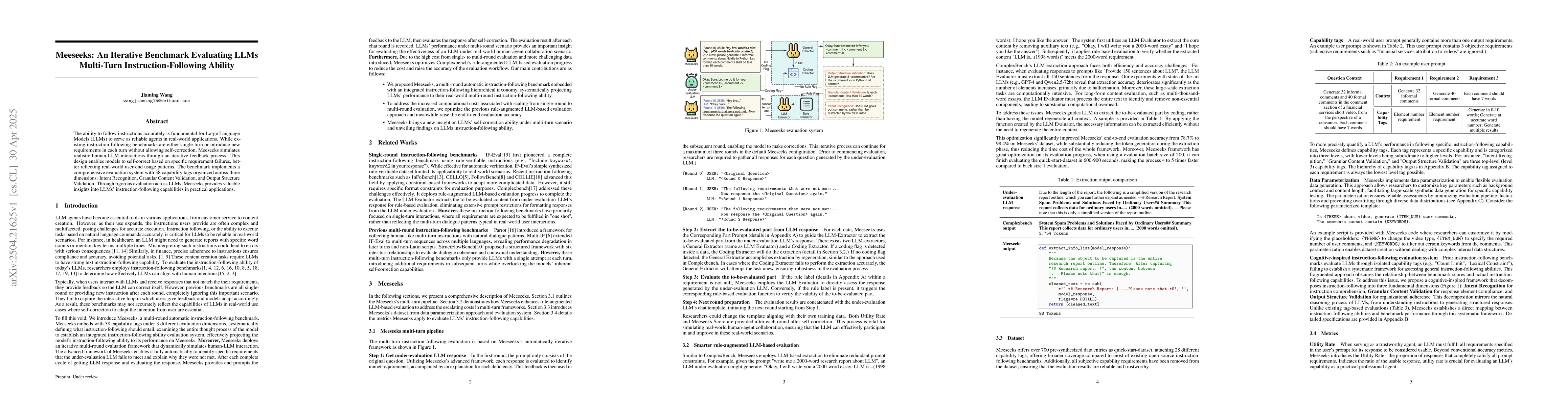 Thumbnail for Meeseeks: An Iterative Benchmark Evaluating LLMs Multi-Turn
  Instruction-Following Ability