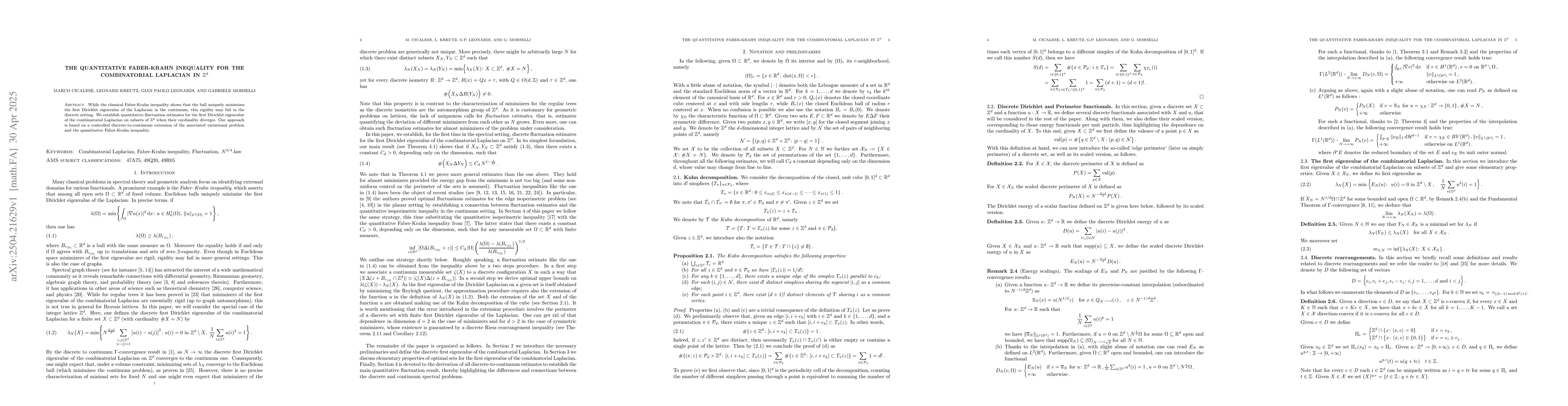 Thumbnail for The Quantitative Faber-Krahn Inequality for the Combinatorial Laplacian
  in $\mathbb{Z}^{d}$