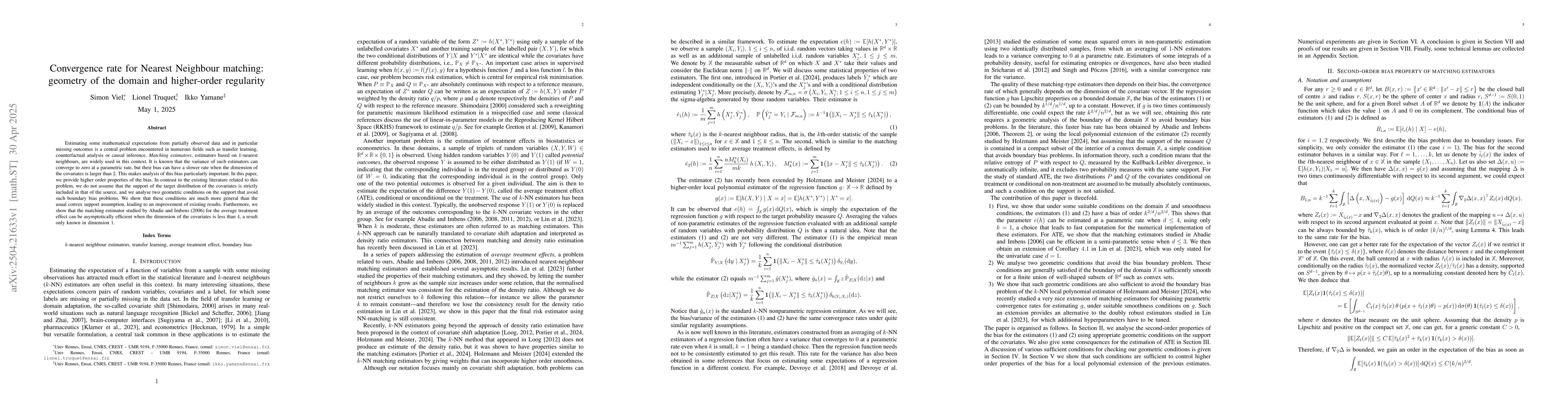 Thumbnail for Convergence rate for Nearest Neighbour matching: geometry of the domain
  and higher-order regularity