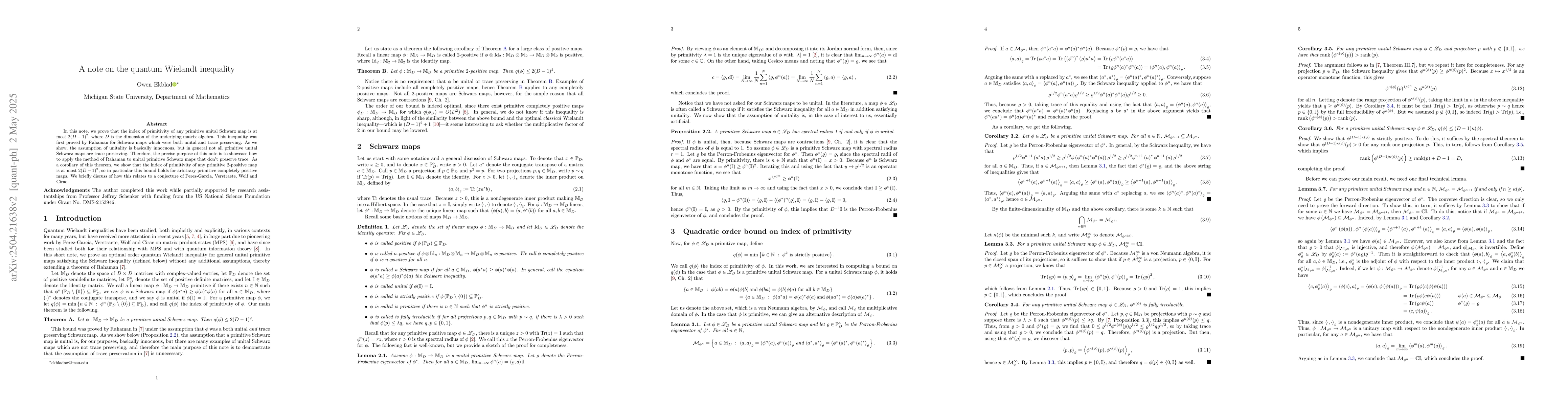 Thumbnail for A note on the quantum Wielandt inequality