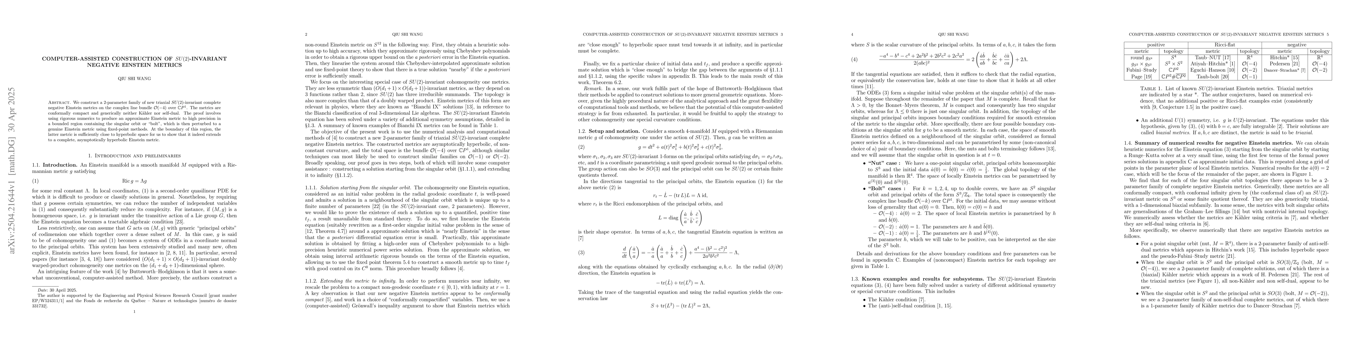 Thumbnail for Computer-assisted construction of $SU(2)$-invariant negative Einstein
  metrics