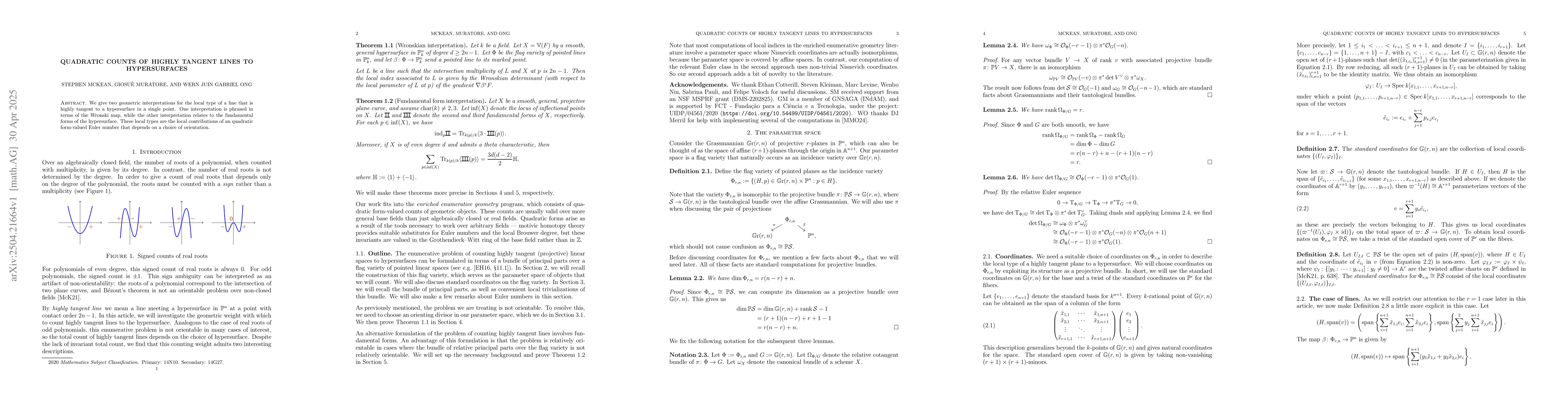 Thumbnail for Quadratic counts of highly tangent lines to hypersurfaces