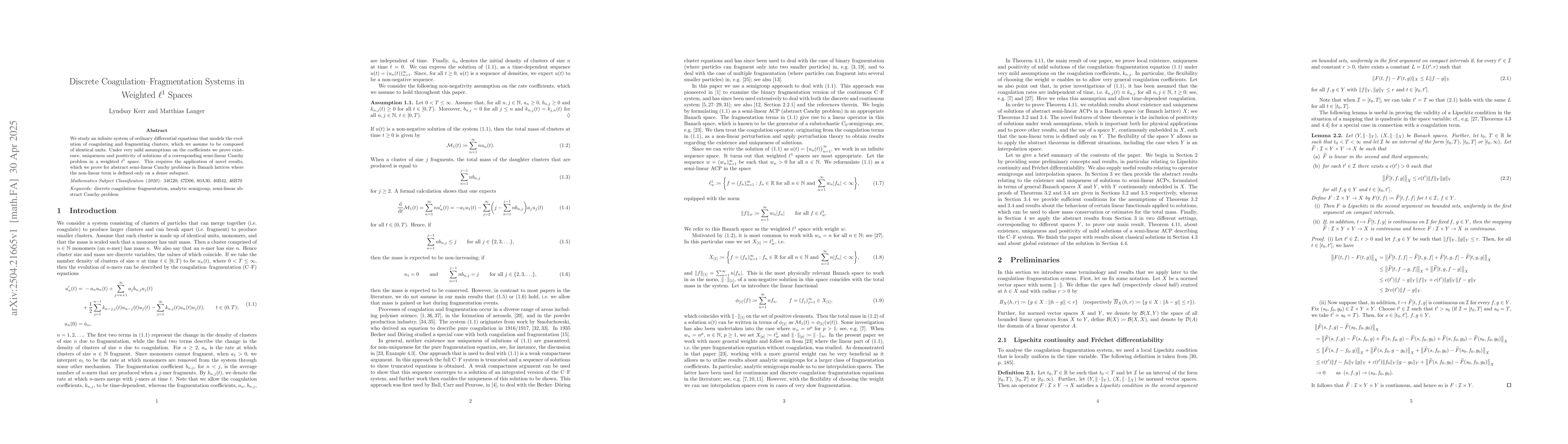 Thumbnail for Discrete coagulation--fragmentation systems in weighted $\ell^1$ spaces