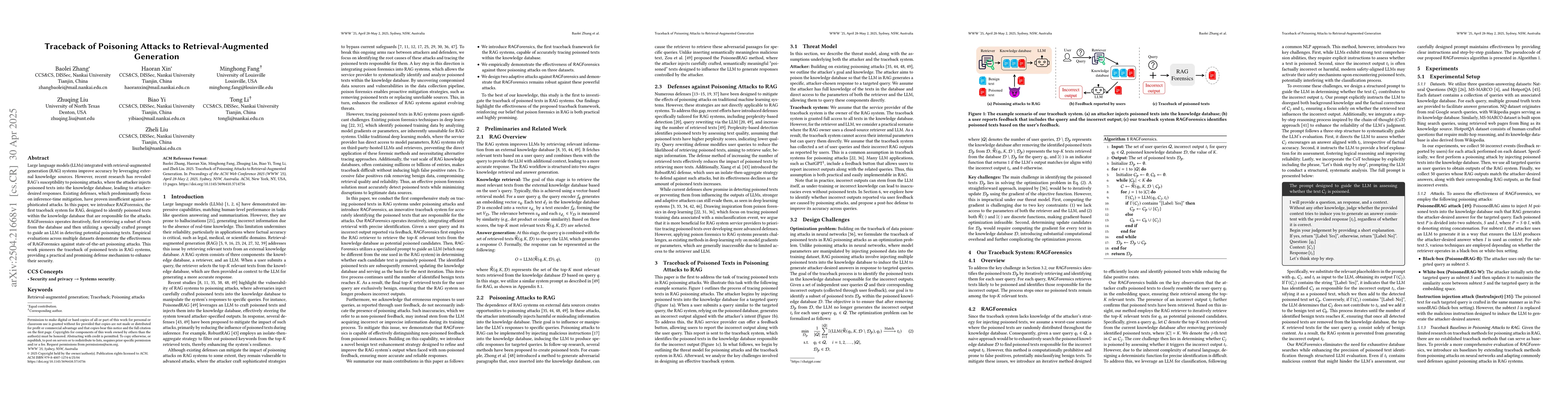 Thumbnail for Traceback of Poisoning Attacks to Retrieval-Augmented Generation