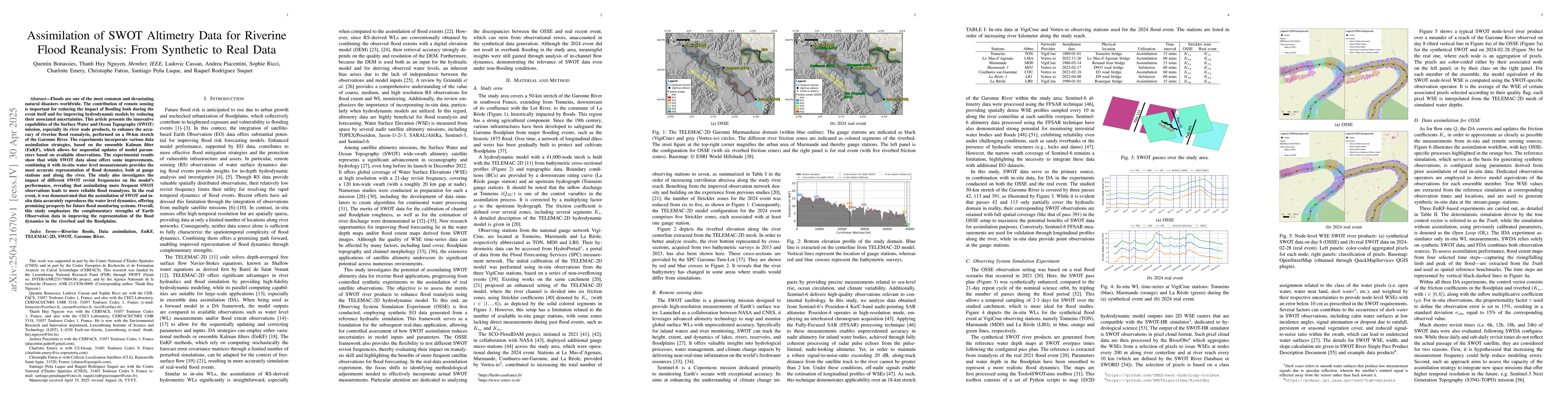 Thumbnail for Assimilation of SWOT Altimetry Data for Riverine Flood Reanalysis: From
  Synthetic to Real Data