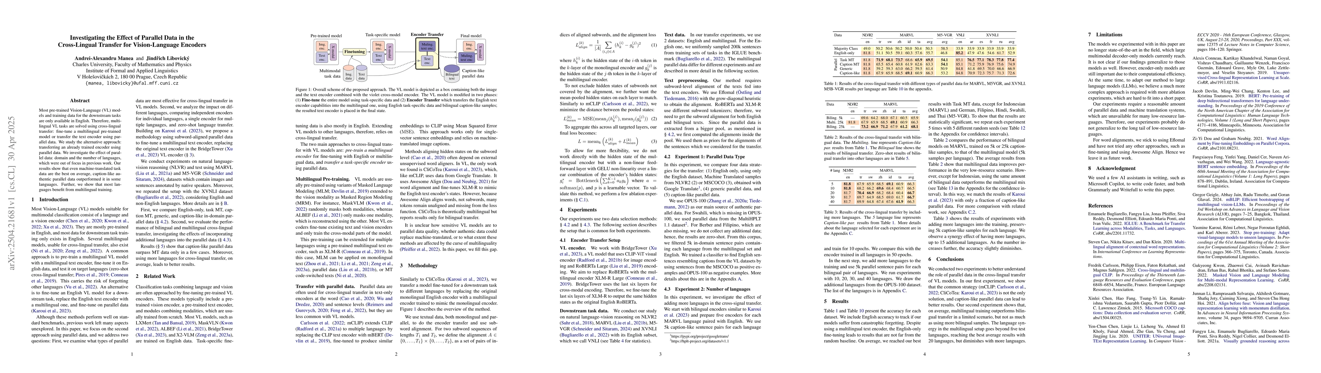 Thumbnail for Investigating the Effect of Parallel Data in the Cross-Lingual Transfer
  for Vision-Language Encoders