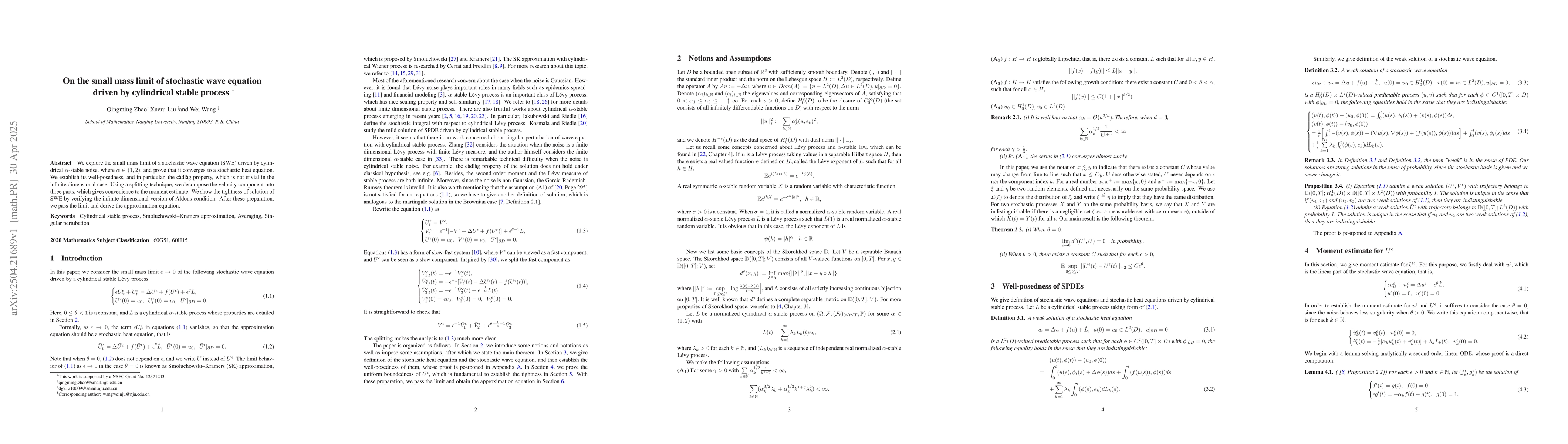 Thumbnail for On the small mass limit of stochastic wave equation driven by
  cylindrical stable process