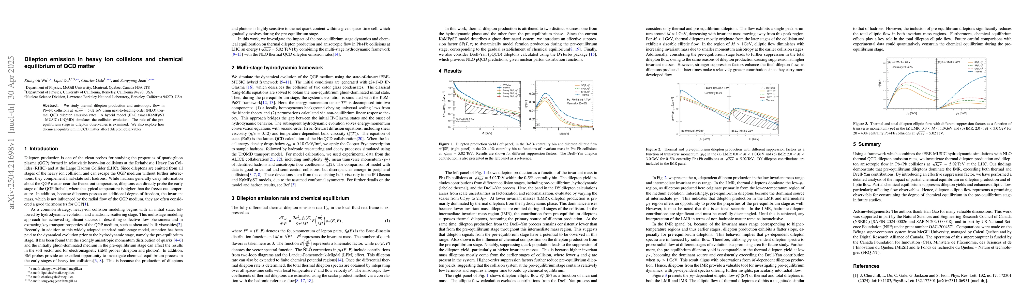 Thumbnail for Dilepton emission in heavy ion collisions and chemical equilibrium of
  QCD matter