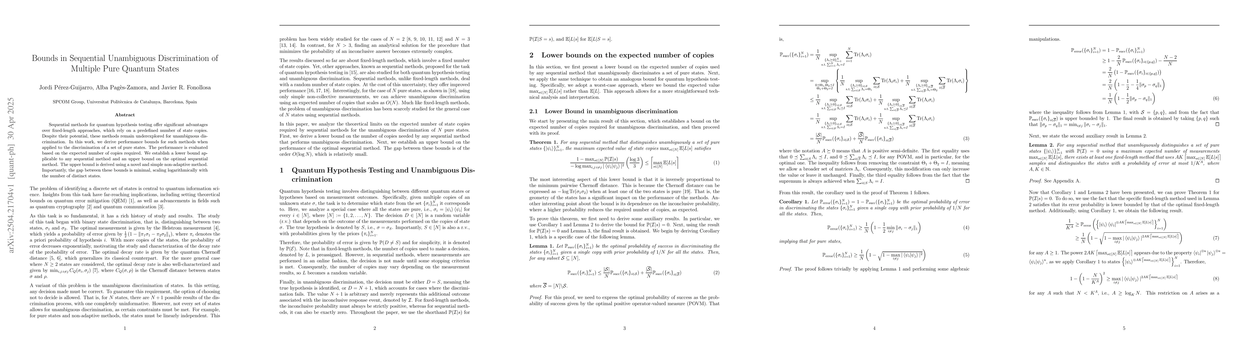 Thumbnail for Bounds in Sequential Unambiguous Discrimination of Multiple Pure Quantum
  States
