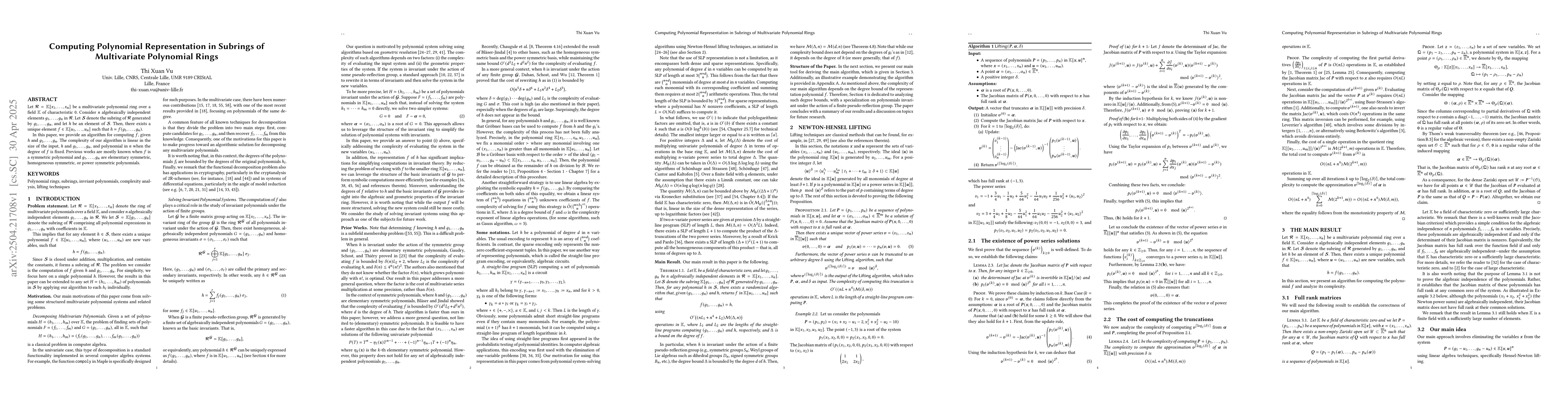 Thumbnail for Computing Polynomial Representation in Subrings of Multivariate
  Polynomial Rings