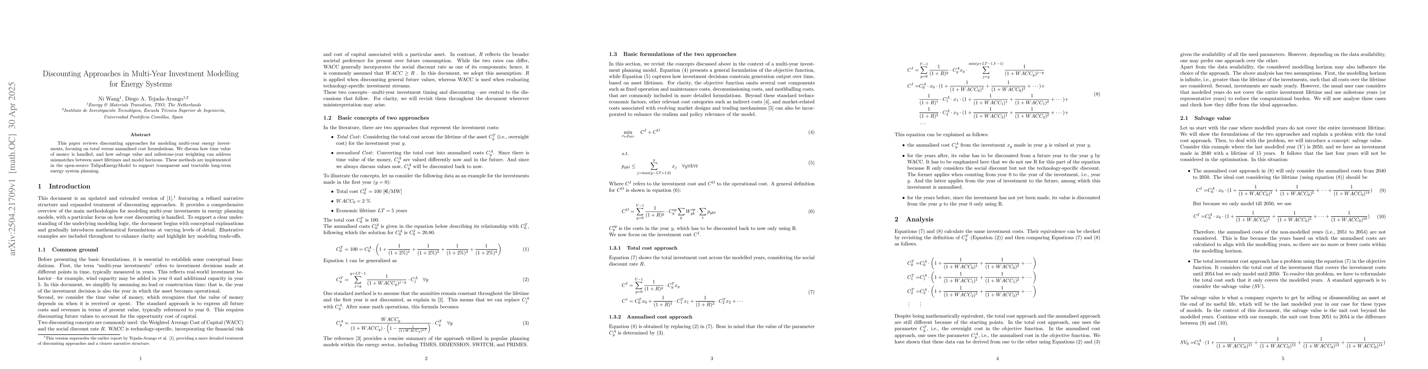 Thumbnail for Discounting Approaches in Multi-Year Investment Modelling for Energy
  Systems