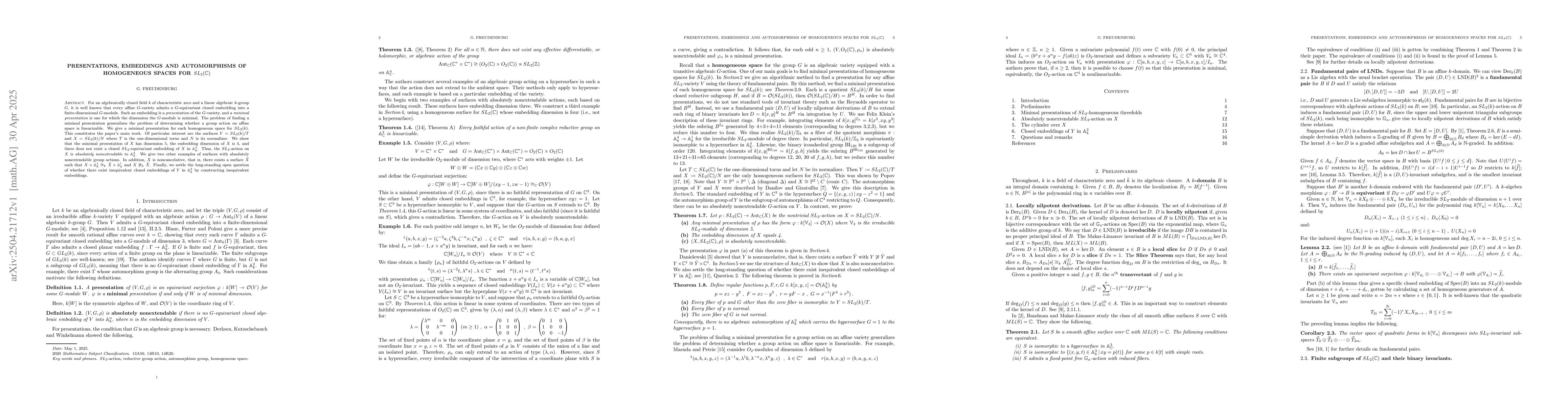 Thumbnail for Presentations, embeddings and automorphisms of homogeneous spaces for
  SL(2,C)