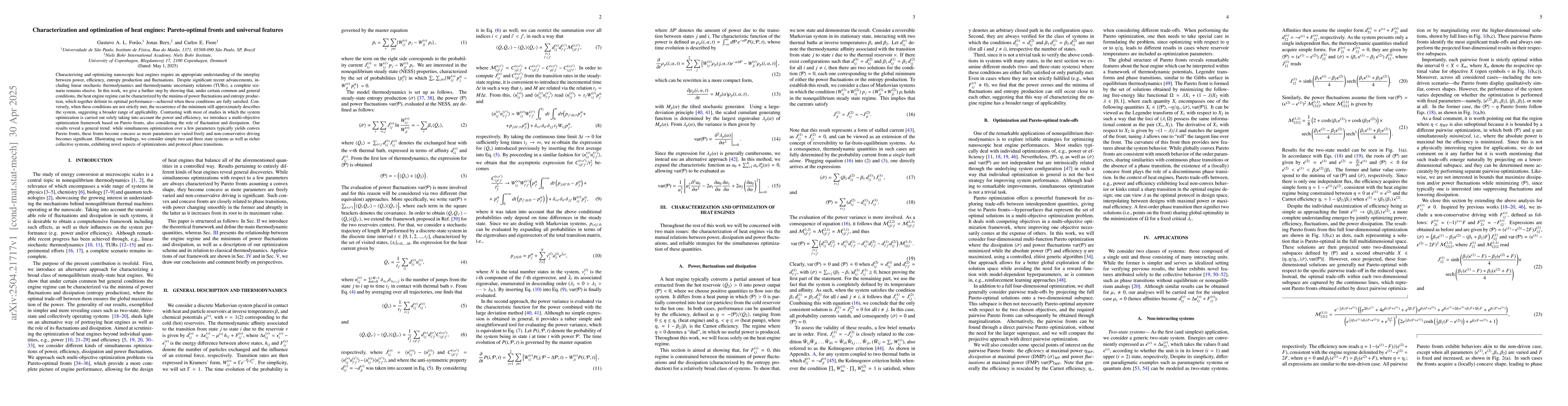 Thumbnail for Characterization and optimization of heat engines: Pareto-optimal fronts
  and universal features