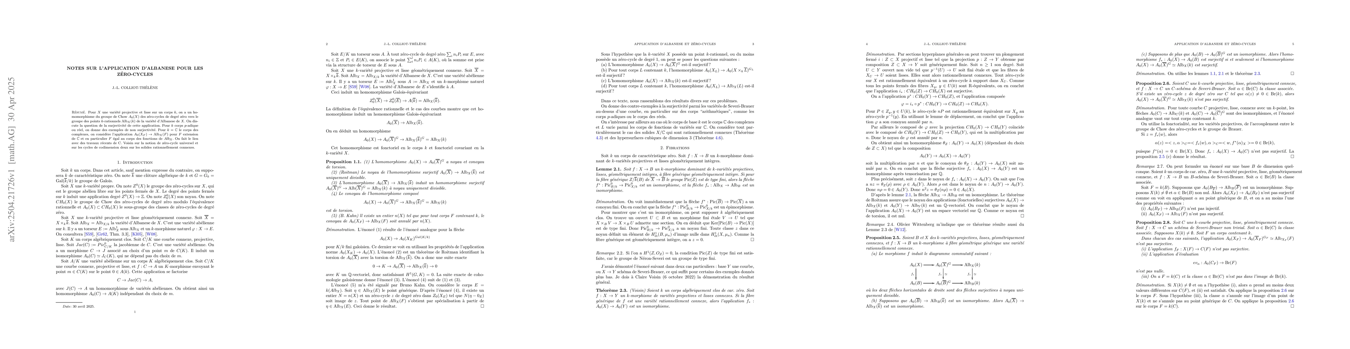 Thumbnail for Notes sur l'application d'Albanese pour les zĂŠro-cycles