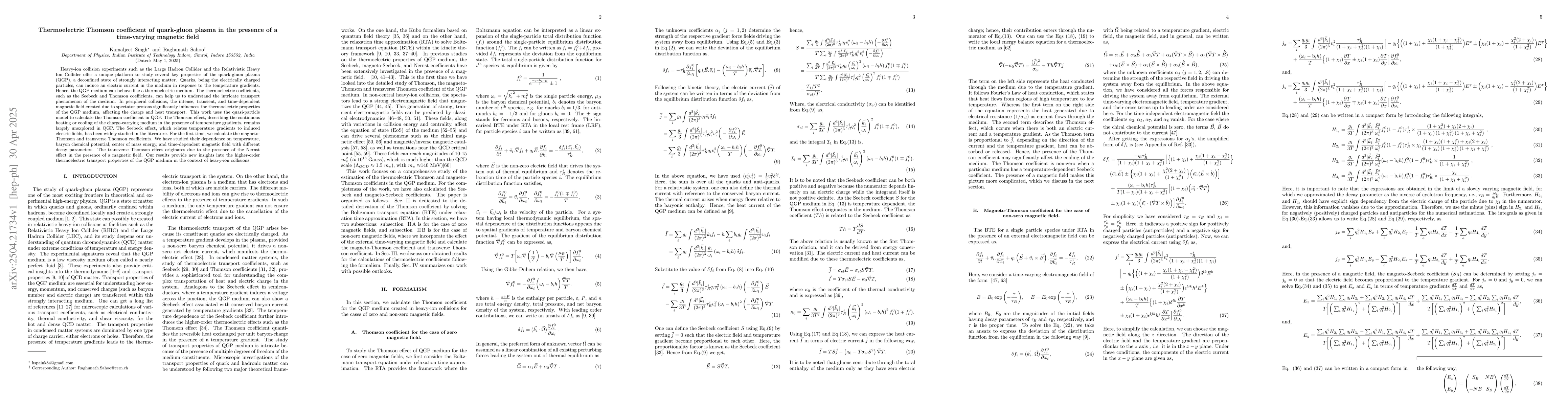 Thumbnail for Thermoelectric Thomson coefficient of quark-gluon plasma in the presence
  of a time-varying magnetic field