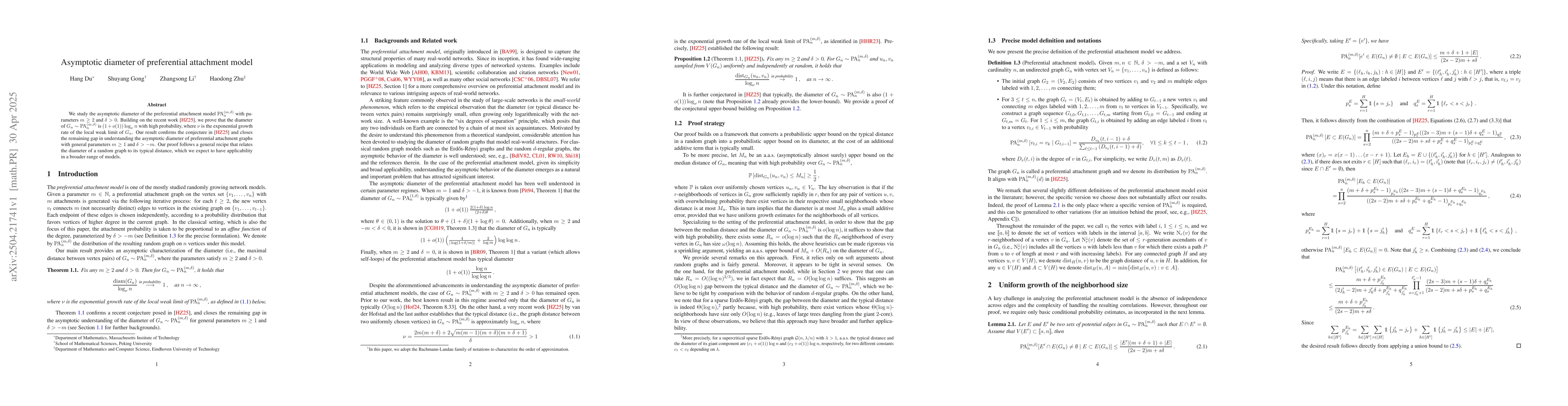 Thumbnail for Asymptotic diameter of preferential attachment model