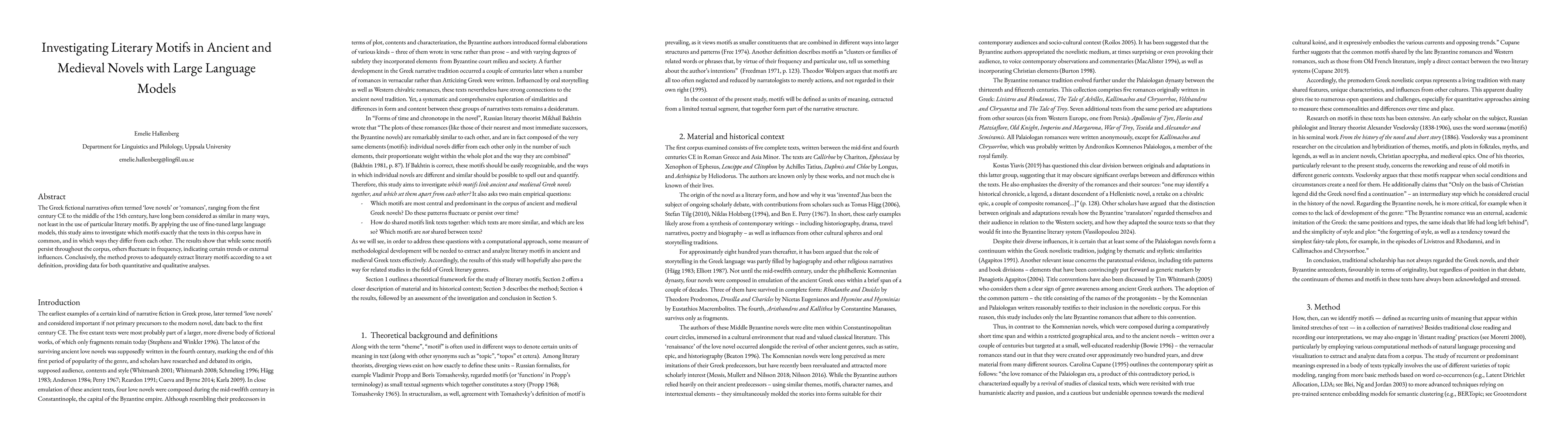 Thumbnail for Investigating Literary Motifs in Ancient and Medieval Novels with Large
  Language Models