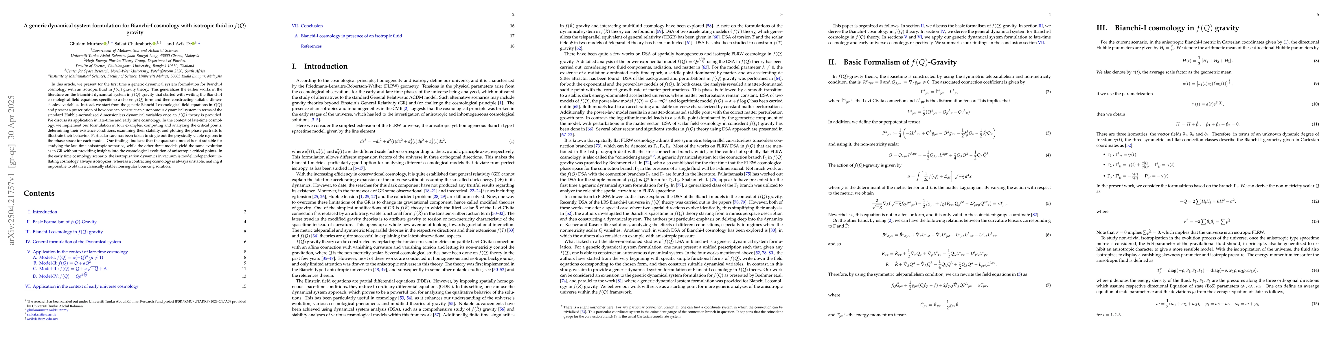 Thumbnail for A generic dynamical system formulation for Bianchi-I cosmology with
  isotropic fluid in $f(Q)$ gravity