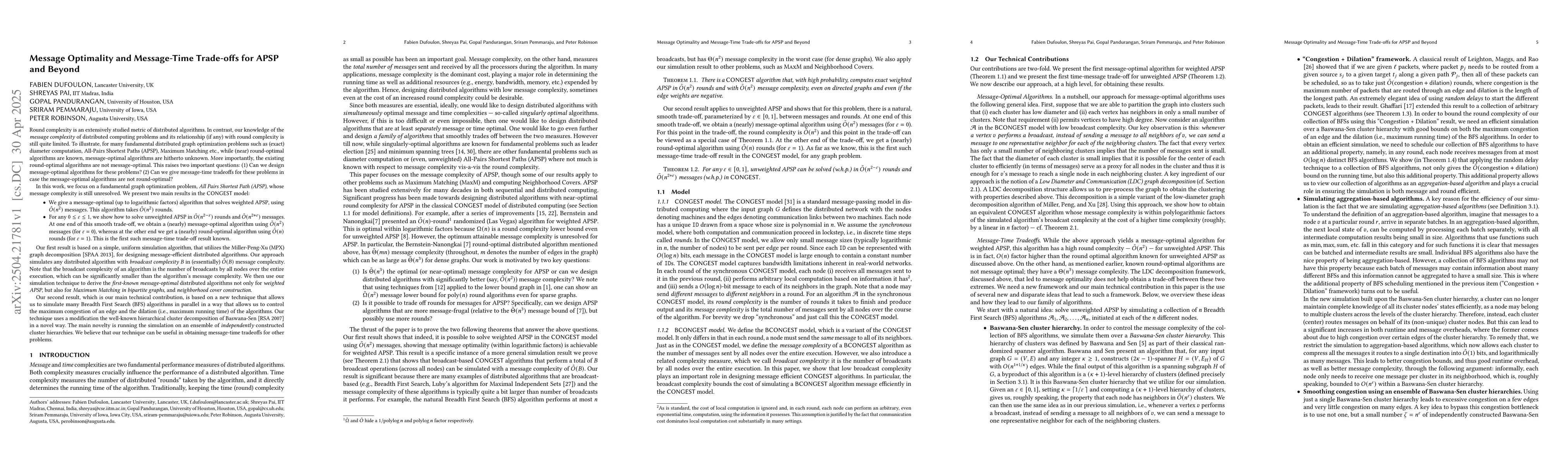 Thumbnail for Message Optimality and Message-Time Trade-offs for APSP and Beyond