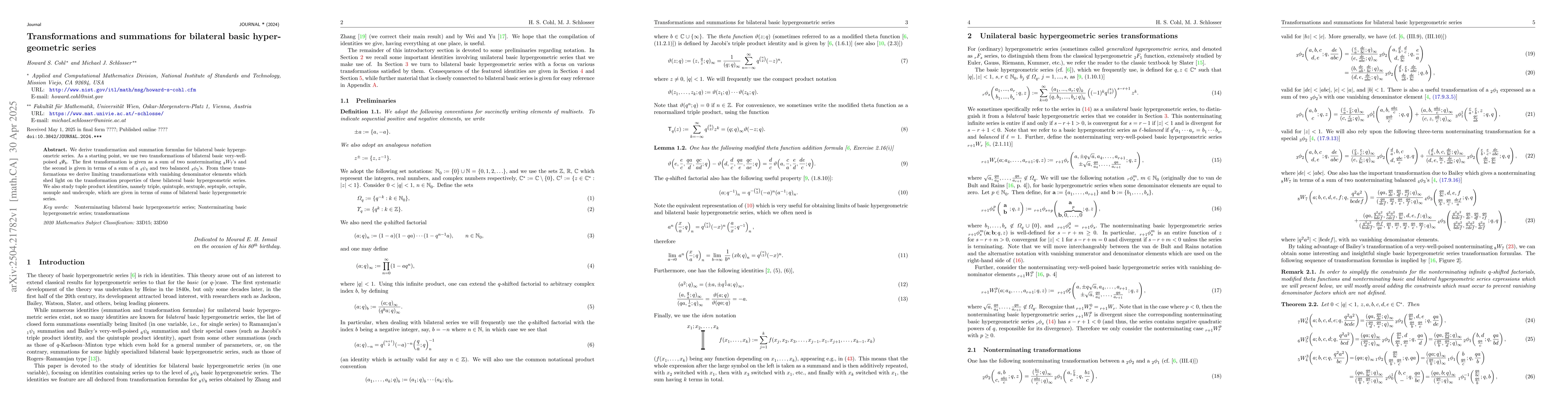 Thumbnail for Transformations and summations for bilateral basic hypergeometric series