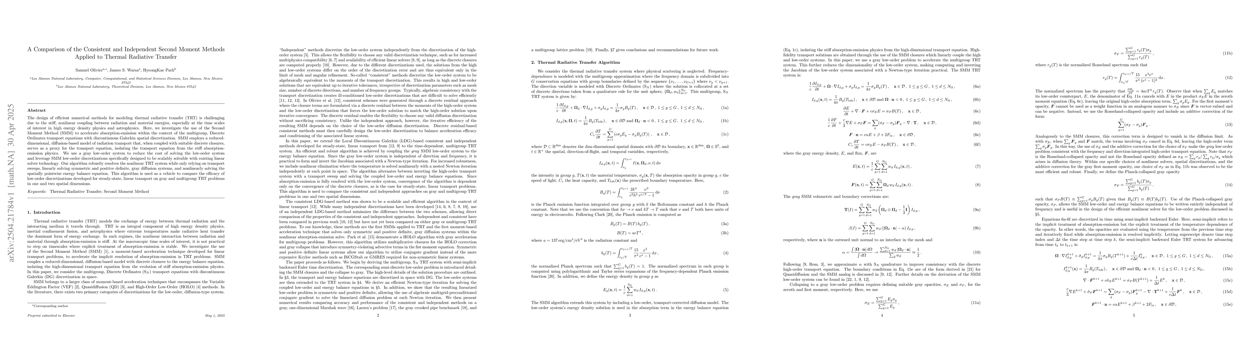 Thumbnail for A Comparison of the Consistent and Independent Second Moment Methods
  Applied to Thermal Radiative Transfer