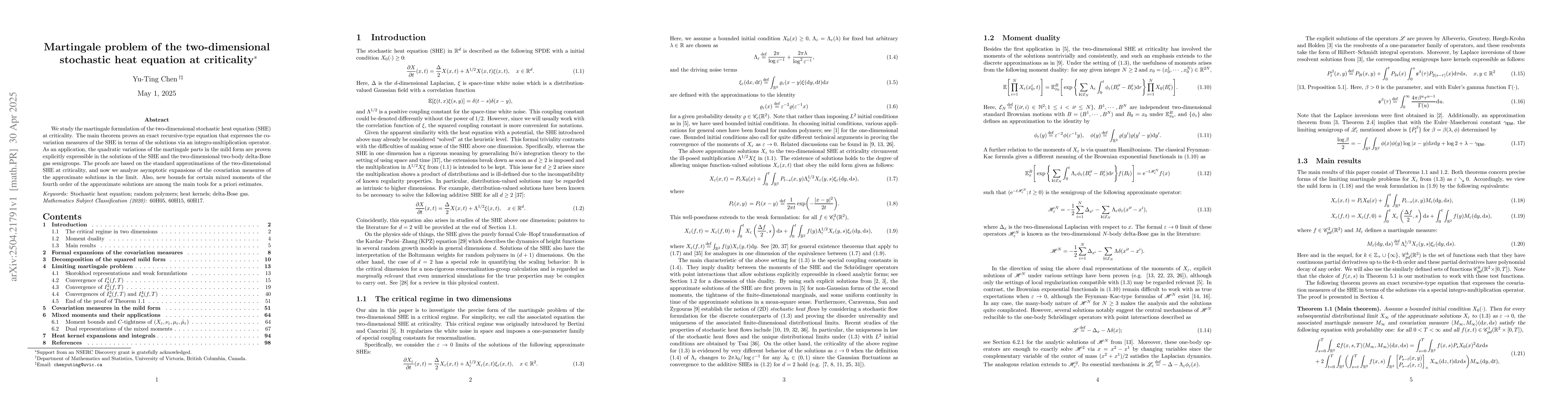 Thumbnail for Martingale problem of the two-dimensional stochastic heat equation at
  criticality