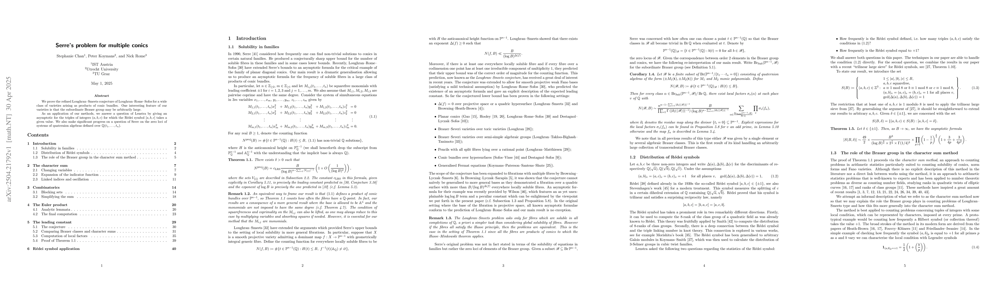 Thumbnail for Serre's problem for multiple conics