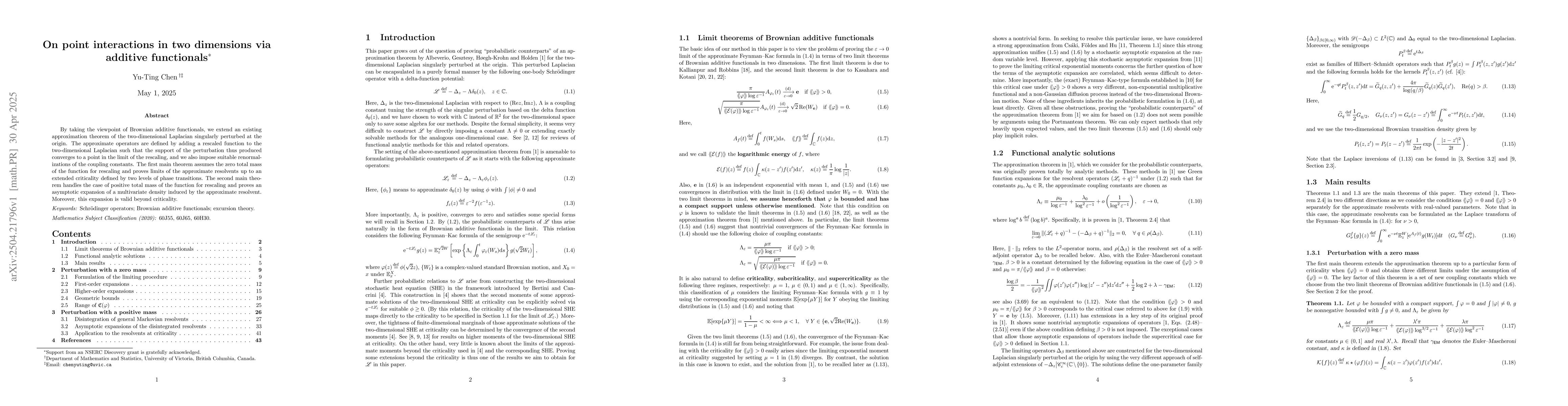 Thumbnail for On point interactions in two dimensions via additive functionals