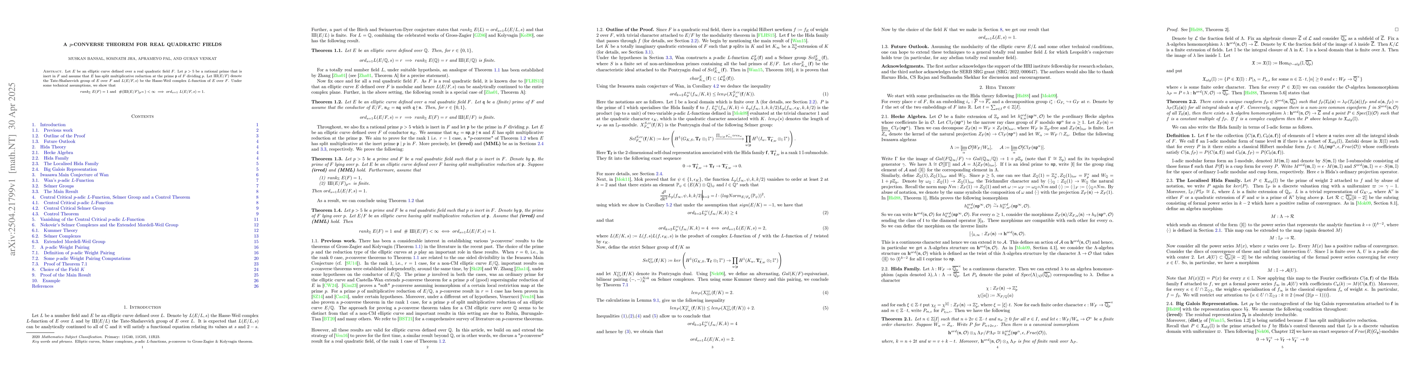 Thumbnail for A $p$-Converse theorem for Real Quadratic Fields