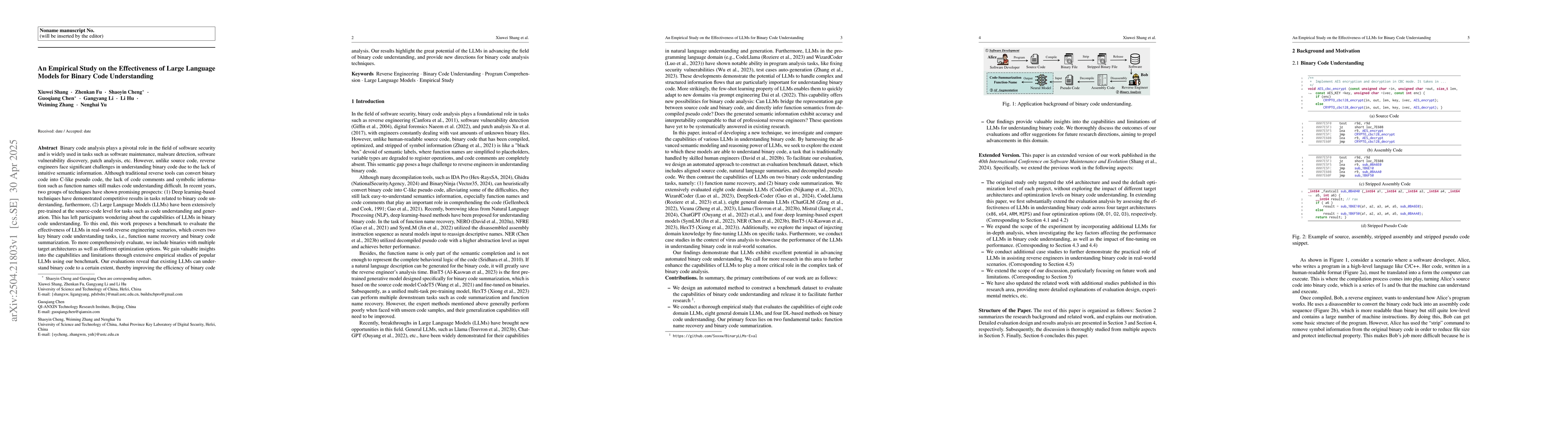 Thumbnail for An Empirical Study on the Effectiveness of Large Language Models for
  Binary Code Understanding