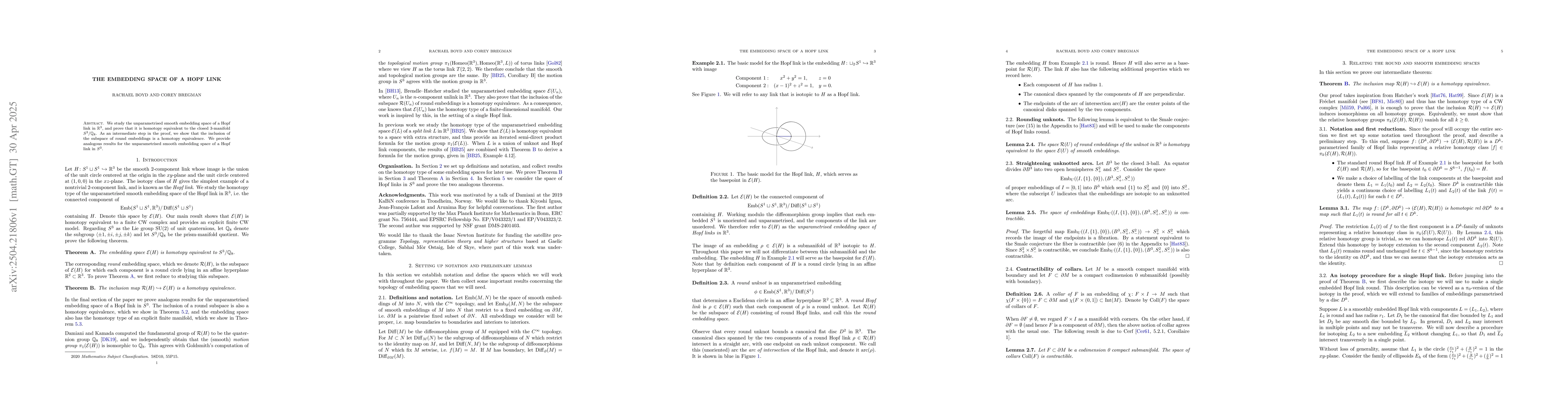 Thumbnail for The embedding space of a Hopf link