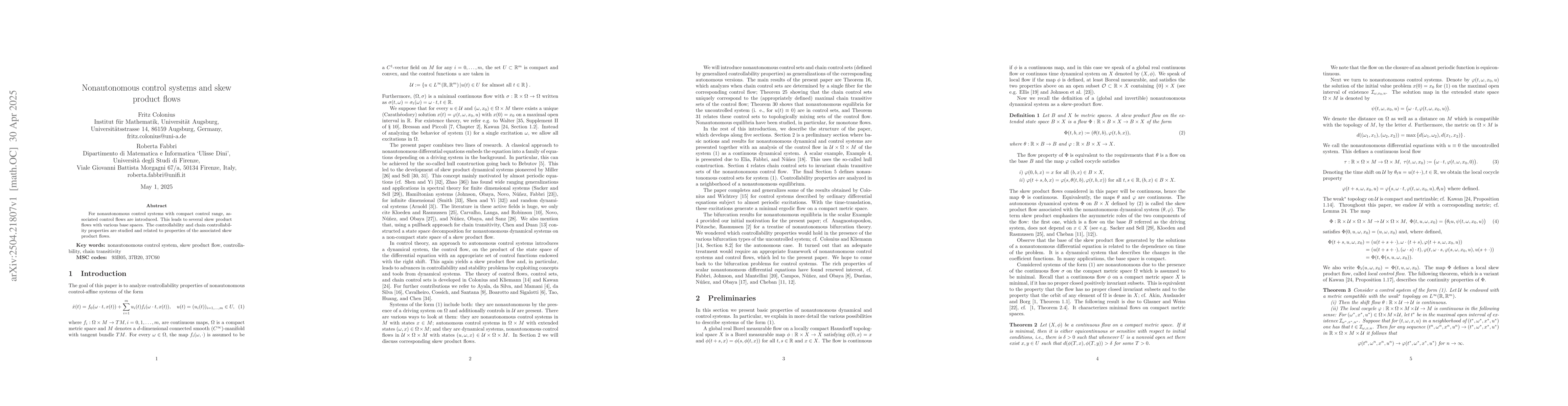 Thumbnail for Nonautonomous control systems and skew product flows