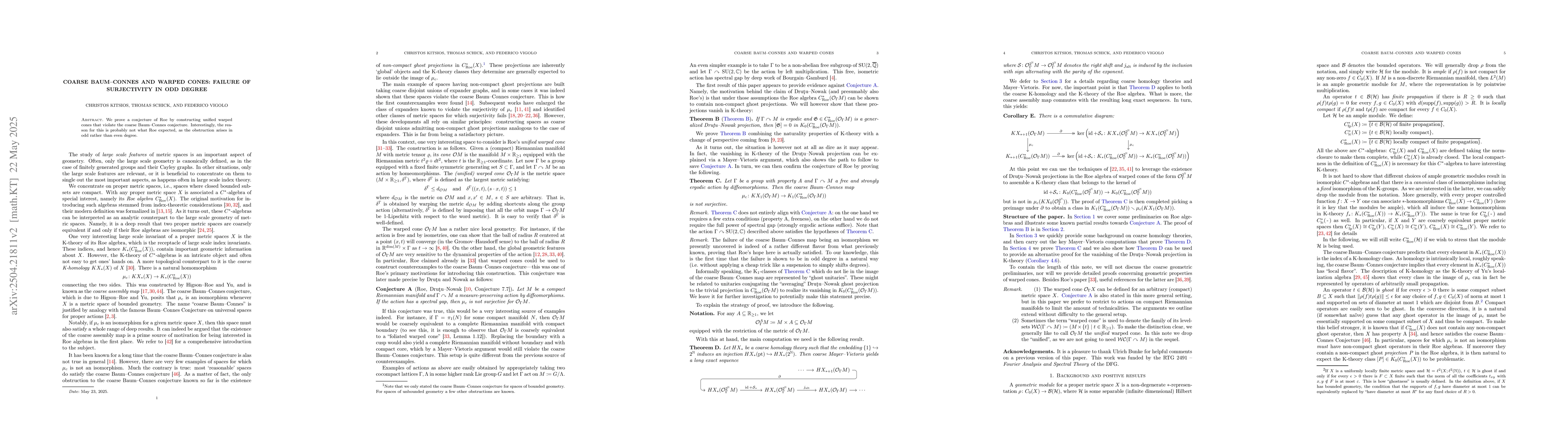 Thumbnail for Coarse Baum-Connes and warped cones: failure of surjectivity in odd
  degree
