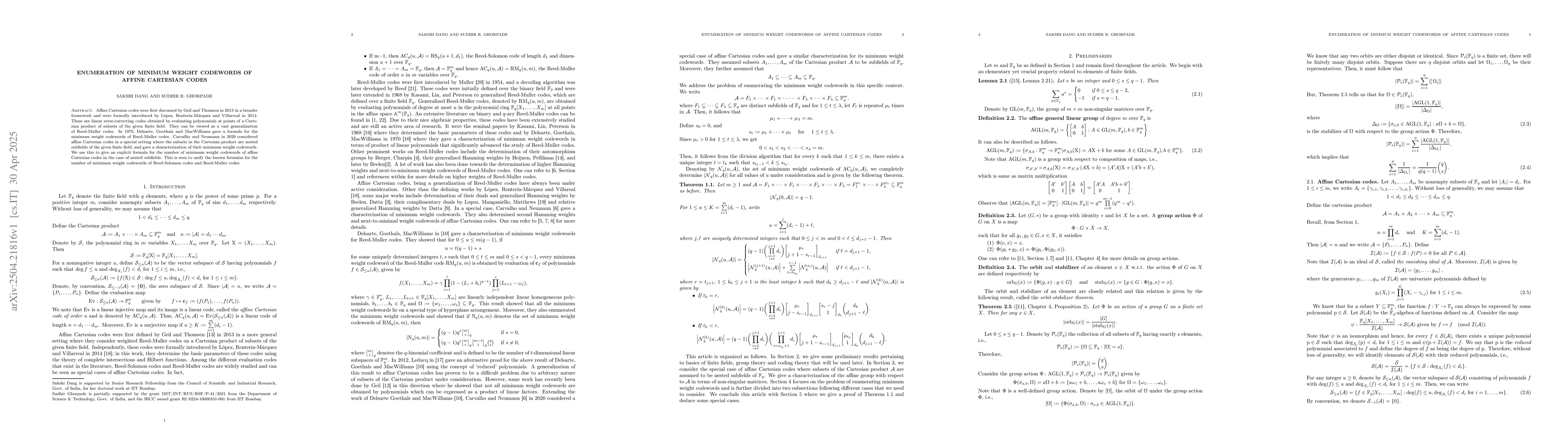 Thumbnail for Enumeration of minimum weight codewords of affine Cartesian codes